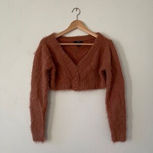 Furry Crop Sweater Chunky Vneck Cardigan